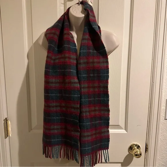 Vintage Edinburgh Pure Wool Scarf Red Tartan Plaid Fringe 61” Made UK Holiday - Picture 6 of 11